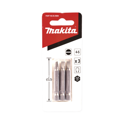 [N4-B-25884-185886] Punta plana para atornillar de 4-5 x 50 mm forma “E”, zanco tipo hexagonal de 1/4" con punta magnética, blíster con 3 piezas.