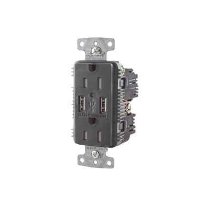 [N4-HUB-USB-15A-5BK-208999] Contacto Dúplex con 2 Puertos USB, 15A 125V, 2 Polos, 3 Hilos, Color Negro.