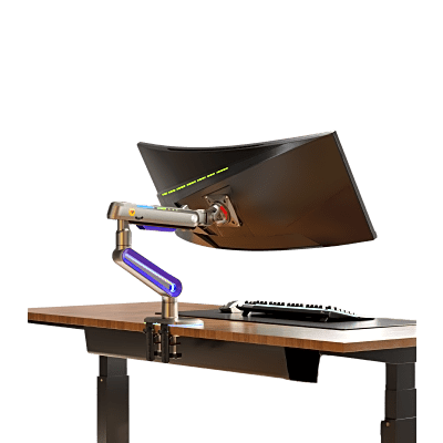 [N4-G70NB-240549] Montaje de Escritorio Ideal Para Monitores Gaming  de  32"- 60" / Capacidad de Carga Maxima 20 Kg / Vesa 75 x 75 -  100 x 100 / Acero / Giro 360° / Color Carbon Mate  con Cubierta  Plastica Color Morado /  Iluminación RGB