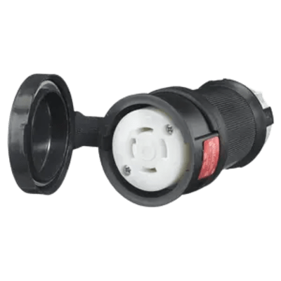 [N4-HUB-HBL-2733-SW-239828] Conector Hembra con Bloqueo de Media Vuelta / 30 A 480 V CA / 3 Polos Trifásico / NEMA L16-30R / Terminal de Tornillo / Cubierta Hermética Negra / Color Blanco y Negro.
