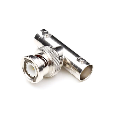 [N4-RFB-1730-68270] Adaptador en T para 75 Ohm de Conector BNC Macho a Doble BNC Hembra, Níquel/ Oro/ Teflón.