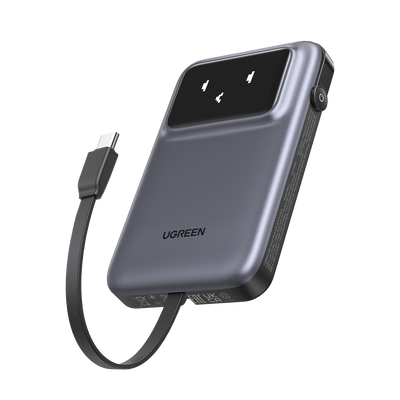 [N4-35603B-237828] Power Bank Serie Uno |  10000mAh | 30W |  con Cable USB-C Incorporado | 2 Salidas 30W Max. | Pantalla Inteligente | Carcasa Ignifuga | Aprobado por Aerolíneas.| Color Grey.