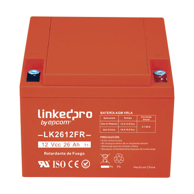 [N4-LK2612FR-237671] Batería 12 V / 26 Ah / UL / Tecnología AGM-VRLA / Vida útil promedio de 5 años / Retardante a la Flama / Para uso en equipo electrónico, Alarmas de Intrusión / Incendio/ Control de acceso / Video Vigilancia / Term