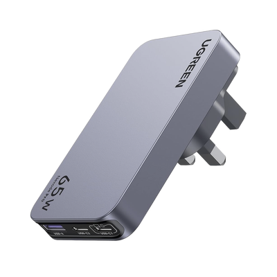 [N4-25356-241542] Cargador rápido de viaje GaN de 3 puertos y 65 W con enchufes de EE. UU., Reino Unido y UE.