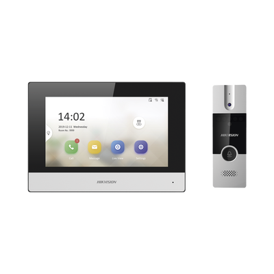 [N4-DS-KIS302-P-216371] Kit de Videoportero Analógico de Plastico / IP a 4 Hilos con Función de Llamada a App Hik-Connect / Monitor se Conecta a Internet por Cable o WiFi y por 4 Hilos al Frente de Calle / Expandible a Mas Equipos