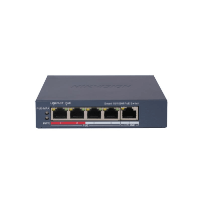 [N4-DS-3E1105P-EI-194766] Switch Monitoreable PoE+ / 4 puertos 100 Mbps PoE+ / 1 Puerto 100 Mbps Uplink / PoE hasta 250 Metros / 60 Watts / Conexión Remota desde Hik-PartnerPro