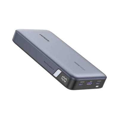 [N4-90597A-223543] Power Bank de 25000mAh | 3 Salidas 145W Max. | USB-A + 2 USB-C | PD 3.0, QC3.0 | FCP | SCP | Pantalla Inteligente | Carcasa Ignifuga | Color Gris | Incluye Cable USB de 50cm | Carga tu Laptop de Manera Segura.