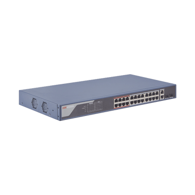 [N4-DS-3E1326P-SI-196849] Smart Switch PoE+ Administrable / 24 puertos 10/100 Mbps PoE+ (hasta 300 m) + 2 puertos 10/100/1000Mbps + 2 Puertos SFP Uplink / 370 W / Hik-PartnerPro y Hik-Central