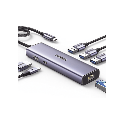 [N4-15598-221369] HUB USB-C (Docking Revodok) 6 en 1 | 3 Puertos USB-A 3.0 (5 Gbps) | USB-C PD 100W | HDMI 4K@30Hz | Entrada 1 RJ45 (Gigabit Ethernet) | Chip de Última Generación | Potente Disipación de Calor |  Caja de Aluminio.