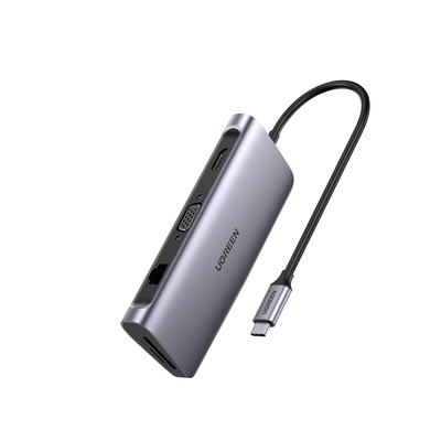 [N4-40873-206902] HUB USB-C Docking Station) 9 en 1 | 3 USB-A 3.0 | USB-C PD Carga 100W | HDMI 4K@30Hz | RJ45 (Gigabit Ethernet) | VGA | Lector Tarjeta SD + Micro SD (TF) Uso Simultaneo | Carcasa de Aluminio.