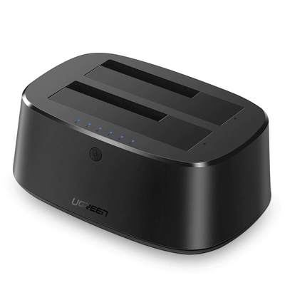 [N4-50854-208449] Base USB 3.0 para Disco Duro de Doble Bahía | Soporta Discos SATA de 2.5' & 3.5´ | Soporta discos de 12TB | Compatible con UASP, SATA 3.0 | Con adaptador de corriente 12V3A | Cable USB 1M | Alta Velocidad | Modo Clonación.