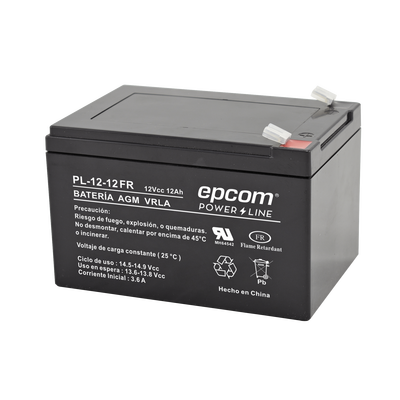 [N4-PL-12-12-FR-195490] Batería 12 Vcc / 12 Ah / UL / AGM-VRLA / Retardante a la flama / Para uso en equipo electrónico, Alarmas de intrusión / Incendio/ Control de acceso / Video Vigilancia / Terminales tipo F2 / Cargador recomendado CHR-80.