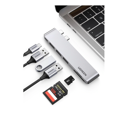 [N4-60560-206944] HUB USB-C (Thunderbolt 3) 6 en 2 | 3 Puertos USB3.0 | 1 USB-C (PD 100W) | Transferencia de Video y Datos | Memoria SD+ Micro SD (TF) Uso Simultáneo | Multifuncional para MacBook Pro/Air | Carcasa de Aluminio.