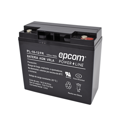 [N4-PL-18-12-FR-195488] Batería 12 Vcc / 18 Ah / UL / AGM-VRLA / Retardante a la flama / Para uso en equipo electrónico,Alarmas de intrusión / Incendio/ Control de acceso / Video Vigilancia / Terminales tipo M5 ( HEX ) / Cargador recomendado CHR-80.