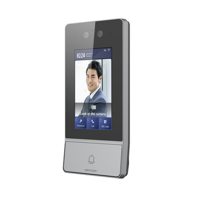 [N4-DS-KV9503-WBE1-223414] Videoportero IP 2 Megapixel / Llamada y Apertura Remota desde App Hik-Connect / Reconocimiento Facial / Panel touch 4.3"/ Exterior IP65 + Antivandalico IK08 / Botón mecanico de llamada / PoE / 1 Departamento / Apertura con Tarjeta, Codigo PIN
