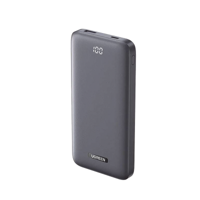 [N4-60689-221586] PowerBank Ultra Delgado 10000mAh |  Dos Puertos | USB-A + USB-C | PD 3.0 20W | QC3.0 22.5W | FCP | AFC | Entrada/Salida USB-C (Carga y Alimentación) | Salida USB-A (Carga) | Pantalla Inteligente | Color Gris.