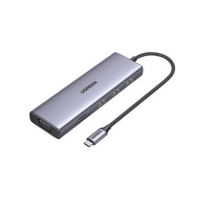 [N4-15600-221365] HUB USB-C (Docking Station) 9 en 1 | 3 USB-A 3.0 | USB-C PD Carga 100W | HDMI 4K@30Hz | RJ45 (Gigabit Ethernet) | VGA | Lector Tarjetas SD + Micro SD (TF) Uso Simultáneo | Chip de Última Generación | Caja de Aluminio.