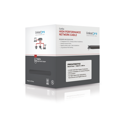 [N4-PRO-CAT-5-EXT-V2-171795] Bobina de cable de 305 m, Cat5e , FTP, blindado, para intemperie, color negro, UL, para aplicaciones en video vigilancia, redes de datos (Carrete Easy Pull)