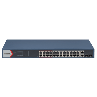 [N4-DS-3E1326P-EI-192090] Switch  PoE+ / Monitoreable / 24 Puertos 100 Mbps PoE+ / 2 Puertos 1000 Mbps + 2 Puertos SFP de Uplink (COMBO) / Configuración Nube Hik-Partner Pro / Modo Extendido hasta 300 Metros / 370 Watts