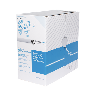 [N4-PRO-CAT5-EXT-LITEW-V2-234683] Bobina de cable de 305 m, Cat5e, para intemperie, sin blindar, color blanco, UL, para aplicaciones en CCTV, redes de datos.