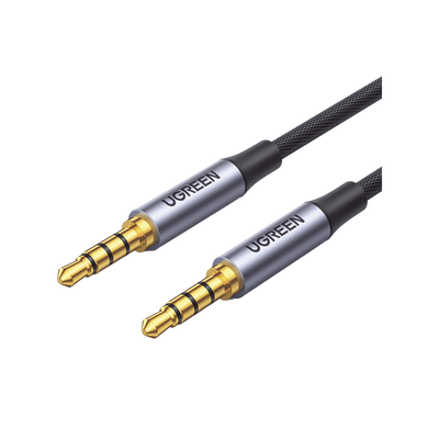 [N4-90788-222984] Cable Auxiliar de 3.5mm / Cable Audio Estéreo / Núcleo de Alambre de Cobre Esmaltado / Carcasa de Aluminio Azul + Nylon Trenzado /  Soporta Micrófono / 5 Metros