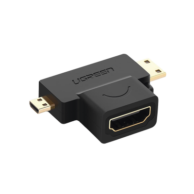 [N4-20144-215582] Adaptador Micro + Mini HDMI Macho a HDMI Hembra / Mini HDMI Tipo C a HDMI Tipo A  4K@30HZ / Micro HDMI Tipo D a HDMI Tipo A 1080P@60Hz  / Conector Chapado en Oro / Compacto, Portátil y Fácil de Usar