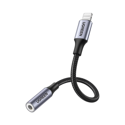 [N4-30756-217467] Adaptador de Auriculares Lightning a 3.5mm | Certificado MFI | 100% compatible con dispositivos Apple | Ideal para llamadas, Música y Control de Línea | Caja de Aluminio | Nylon Trenzado | Blindaje Múltiple | Cable de 10cm.