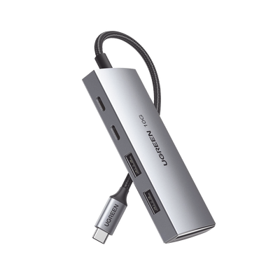 [N4-30758-227372] HUB USB-C 3.2 4 en 1 | 2 Puertos USB-C 3.2 (10 Gbps) | 2 Puertos USB-A 3.2 (10 Gbps) |  Admite OTG | Compatible con MacBook, Chormebook, iMac, iPad Pro, iOS, Windows, Mac OS, Android | Carcasa de Aluminio | Nylon Trenzado.