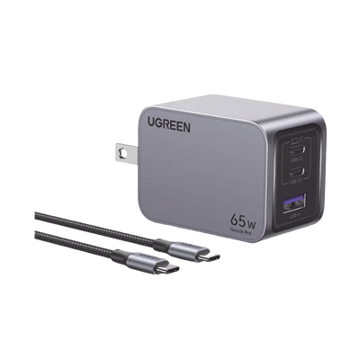 [N4-25870-228651] Cargador de 65W serie Nexode Pro | 3 Puertos de Carga Rápida | 2 USB-C | 1 USB-A | Tecnología GaNInfinity | PD3.1 de 65W / QC4.0 | Tecnología de Protección Térmica | Optimiza la Carga | Caja de Aluminio | Incluye Cable U