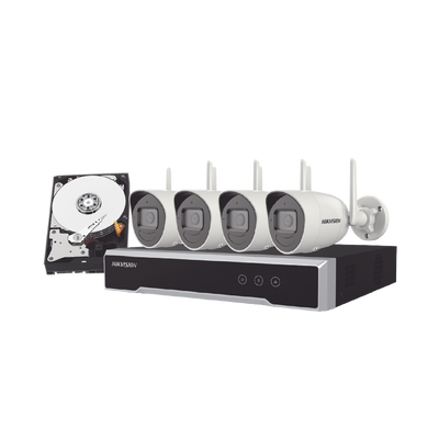 [N4-NK44W0H-1T(WD)(D)-189246] Kit IP Inalámbrico 4 Megapixel / NVR 4 Canales / 4 Cámaras Bala para Exterior / 1 HDD de 1 TB / Modo Repetidor