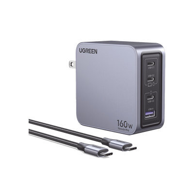 [N4-25876-228653] Cargador de 160W serie Nexode Pro | 4 Puertos de Carga Rápida | 3 USB-C | 1 USB-A | Tecnología GaNInfinity | PD3.1 de 140W / QC4.0 | Tecnología de Protección Térmica | Optimiza la Carga | Caja de Aluminio | Incluye Cable
