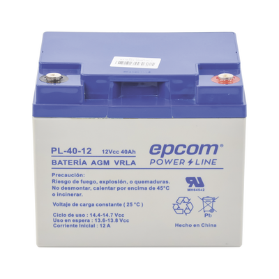 [N4-PL-40-12-67207] Batería 12 Vcc / 40 Ah / UL / Tecnología AGM-VRLA / Para uso en equipo electrónico Alarmas de intrusión / Incendio/ Control de acceso / Video Vigilancia / Terminales tipo M6 ( HEX ) / Cargador recomendado CHR-250.