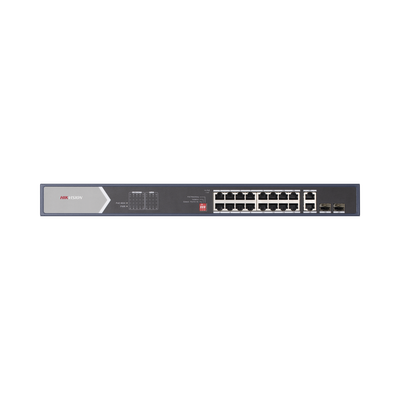 [N4-DS-3E0520HP-E-190398] Switch Gigabit PoE+ / No Administrable / 16 Puertos 1000 Mbps PoE+ (4 Puertos PoE++ 90 W) / 2 Puertos 1000 Mbps Uplink + 2 Puertos SFP de Uplink / Modo Extendido hasta 300 Metros / 225 W