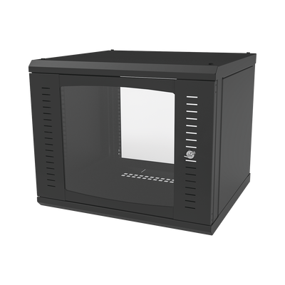 [N4-SR-1909-GFP-74708] Gabinete para Montaje en Pared Fijo, con 9 Unidades de Rack, de 19in, Puerta de Cristal Templado, Fabricado en Acero