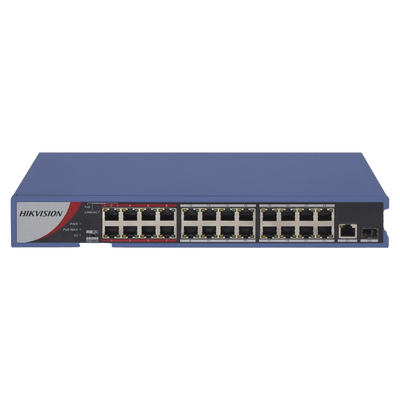 [N4-DS-3E0326P-E/M(B)-190219] Switch PoE+ / No Administrable / 24 Puertos 10/100 Mbps PoE+ / 1 Puerto 1000 Mbps / 1 Puerto SFP Uplink / Modo Extendido hasta 300 Metros / 230 W