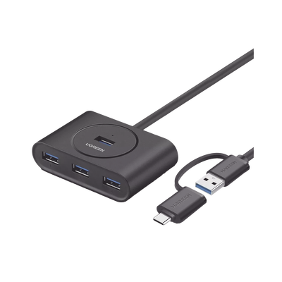 [N4-40850-231151] HUB USB-A y C 3.0 4 en 1 | Con Conector USB-C y USB-A | 4 Puertos USB-A 3.0 (5Gbps) | Cable de 25cm | Indicador Led | Ideal para Transferencia de Datos | Entrada Micro USB para alimentar equipos de mayor consumo.
