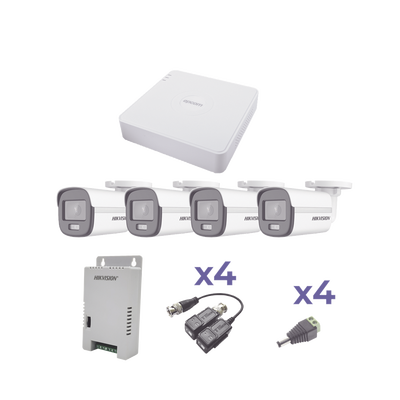 [N4-KESTXLT4BC-198410] KIT COLORVU TURBOHD 1080p Lite / DVR 4 Canales / 4 Cámaras Bala (exterior 2.8 mm) / Transceptores / Conectores / Fuente de Poder Profesional