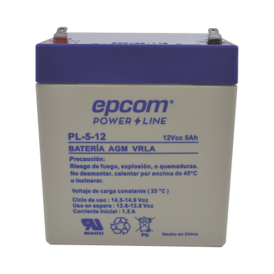 [N4-PL512-158976] Batería 12 Vcc / 5 Ah / UL / Tecnología AGM-VRLA / Para uso en equipo electrónico Alarmas de intrusión / Incendio/ Control de acceso / Video Vigilancia / Terminales F1 / Cargador recomendado CHR-80.