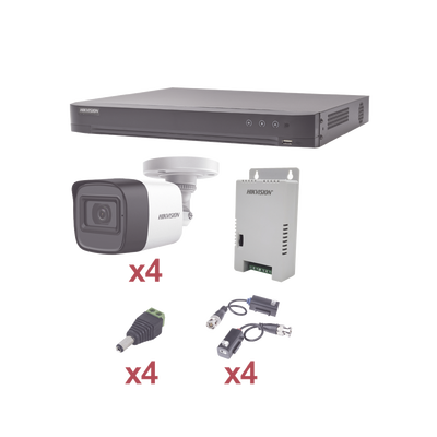 [N4-KH1080P4BW-166430] KIT TurboHD 1080p / DVR 4 Canales / 4 Cámaras Bala (exterior 2.8 mm) / Transceptores / Conectores / Fuente de Poder Profesional