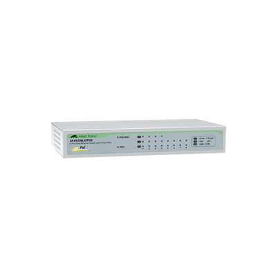 [N4-AT-FS708LE/POE-10-142456] Switch No Administrable PoE de 8 puertos 10/100 Mbps (4 puertos PoE) con fuente de alimentación externa, 30 Watts