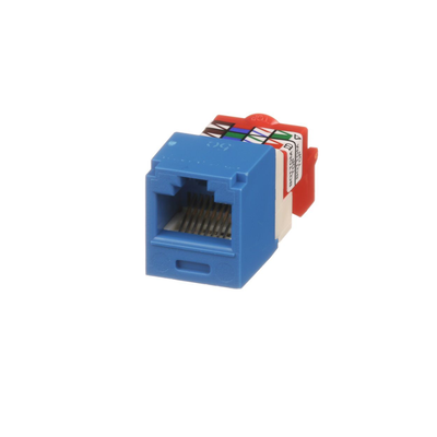 [N4-CJ5E88TBU-188455] Conector Jack RJ45 Estilo T, Mini-Com, Categoría 5e, de 8 posiciones y 8 cables, Color Azul