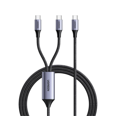 [N4-35087-231177] Cable USB-C a Y (USB-C & USB-C) | 1.5 Metros | Carga Rápida de hasta 100W | PD3.0 | QC4.0/3.0/2.0 | FPC | AFC | Protección Integrada| Caja de Aluminio | Nylon Trenzado | Amplia Compatibilidad | Color Negro.