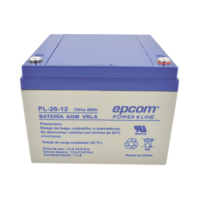 [N4-PL-26-12-93158] Batería 12 Vcc / 26 Ah / UL / Tecnología AGM-VRLA / Para uso en equipo electrónico Alarmas de intrusión / Incendio/ Control de acceso / Video Vigilancia / Terminales de tornillo M5 ( HEX ) / Cargador recomendado CHR-80.