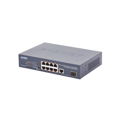 [N4-FGSD-1011HP-151490] Switch no Administrable 8 puertos 10/100 PoE 802.3af/at 135W, 1 puerto Uplink 10/100/1000 y 1 SFP 100/1000 para escritorio