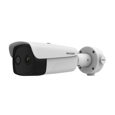 [N4-DS-2TD2637-15/QY-212502] Bala IP Dual / Térmica 15 mm (384 X 288 ) / Óptico 6 mm (4 Megapixel) / 50 mts IR / IP66 / PoE / Termométrica / Detección de Temperatura / MicroSD