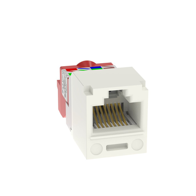 [N4-CJ5E88TIW-185495] Conector Jack RJ45 Estilo T, Mini-Com, Categoría 5e, de 8 posiciones y 8 cables, Color Blanco Mate