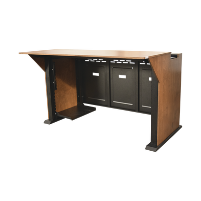 [N4-EM-S01-141118] Estación Mobiliaria Profesional de Monitoreo y Control / Videovigilancia / Acceso / Alarmas / Etc... / Metal Negro y Madera Tono Claro
