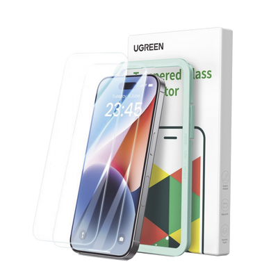 [N4-45973-235473] Protector de pantalla UGREEN HD con marco de instalación para iPhone 16 Pro (paquete de 2)